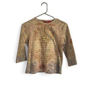 Gloria Vanderbilt 100% Cotton 3/4 Sleeve Graphic Top